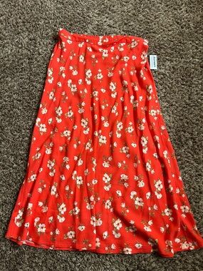 Old Navy Red Floral Midi Skirt